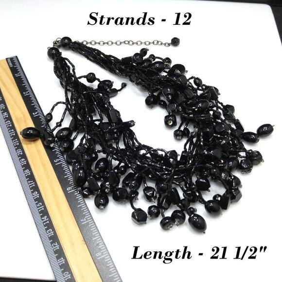 Vintage Black Glass Beaded Necklace, 12 Strands, Black Seed Beads, 21 Inches - Picture 8 of 8